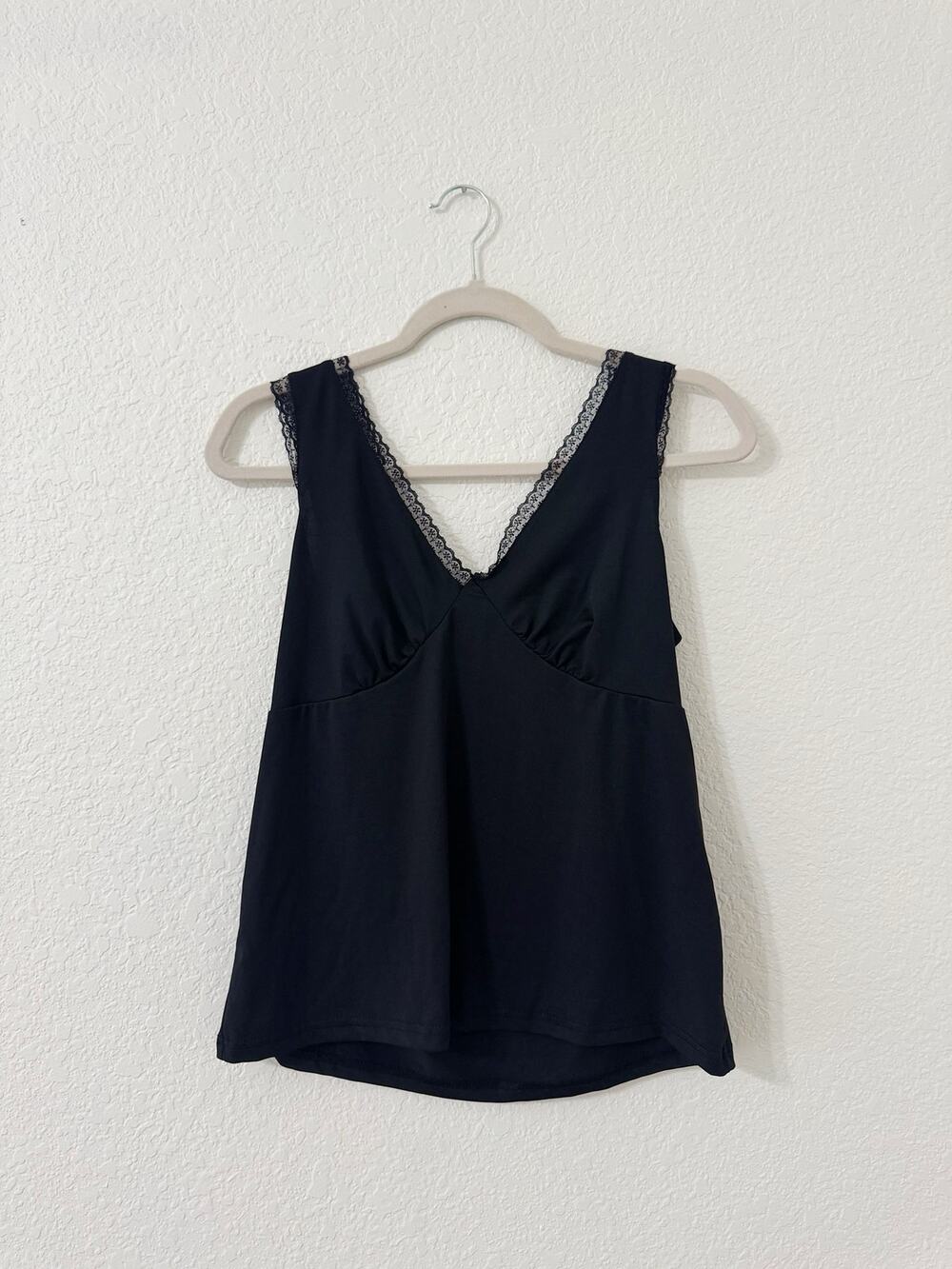 Black Lace Trim V-Neck Sleeveless Tank Top Size 2